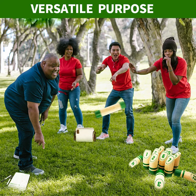 YumuQ Wooden 12 Number Pins Throwing Dowel Block Tossing Game Wood Scatter With Carry Bag