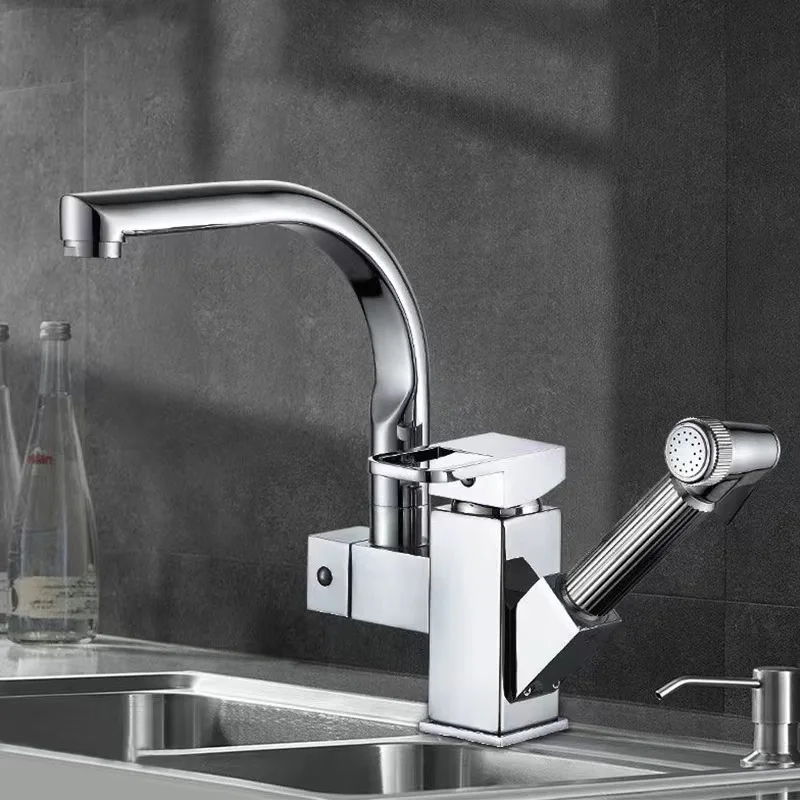 New Stainless Steel Kitchen Faucet 360 Degree Rotation With Spray Gun Sink Mixer Single Hole Hot And Cold Mixing Faucets