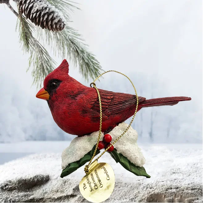 Unique Xmas Resin Cardinal Statue Beautiful Red Bird Figurines for Craft Model Christmas Tree Ornaments
