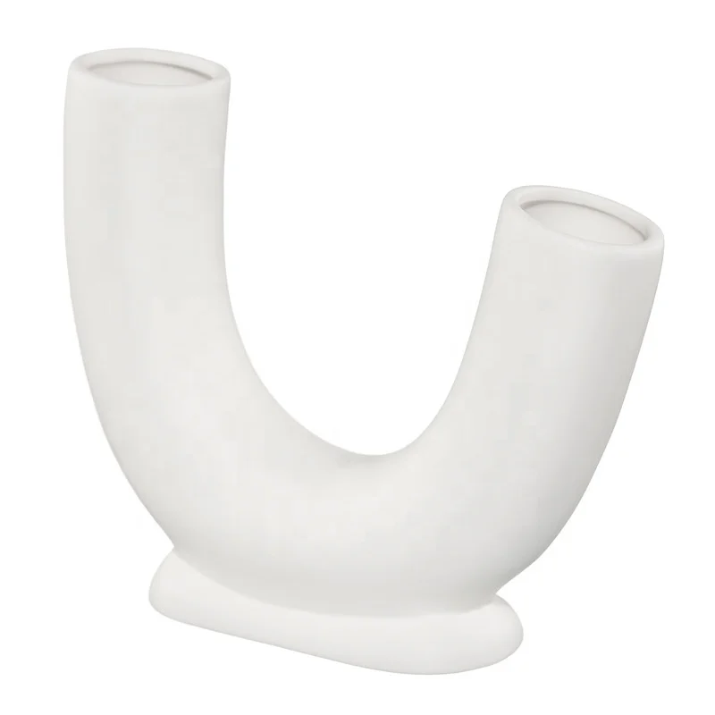 Korea style white simple click  flower ceramic vase ornament for room decoration