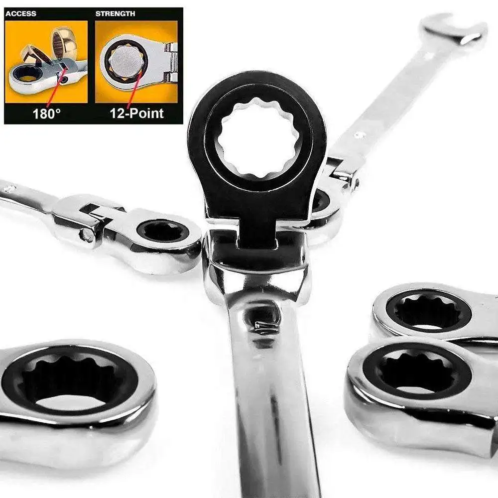 Factory Price Wholesale Flexible Head Ratchet Double Offset Ring Universal Keys Wrench Product