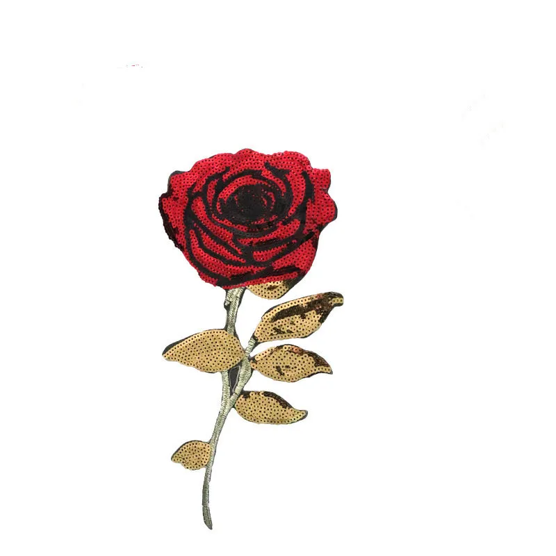 High Quality Sequined Rose Flower Appliques Iron On Sequins Denim Patch Embroidered Patches