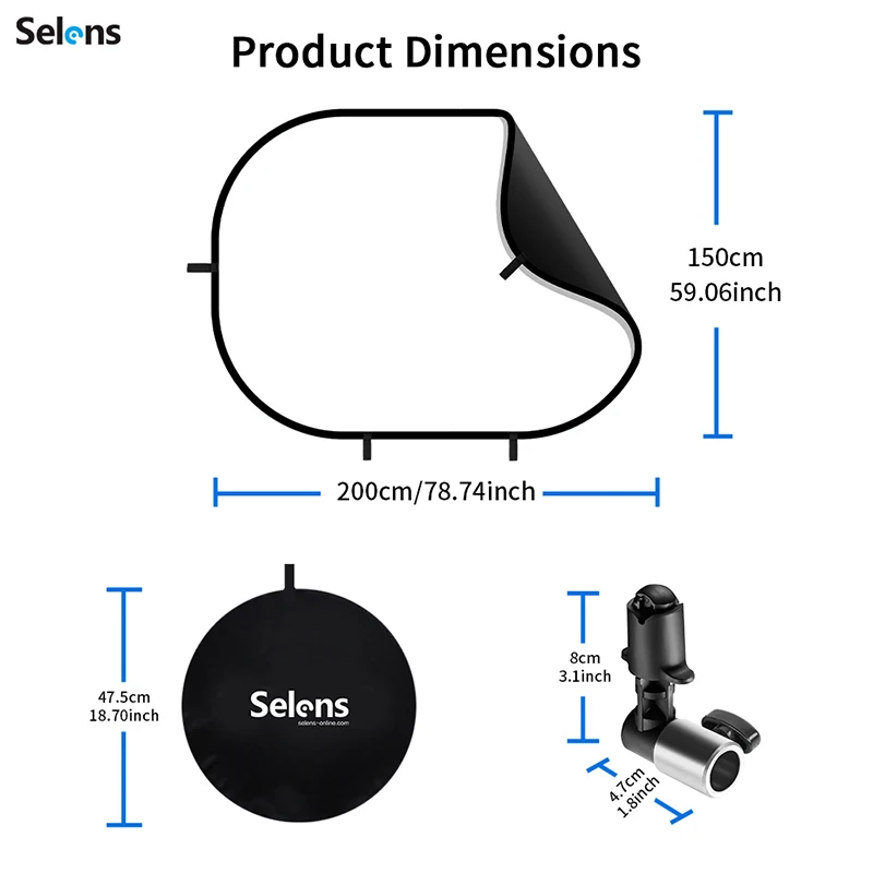 Selens 150x200cm Black White Oval Reflector Portable Backdrop 2 in 1 Screen Background With Holder Clip For YouTube Video Studio