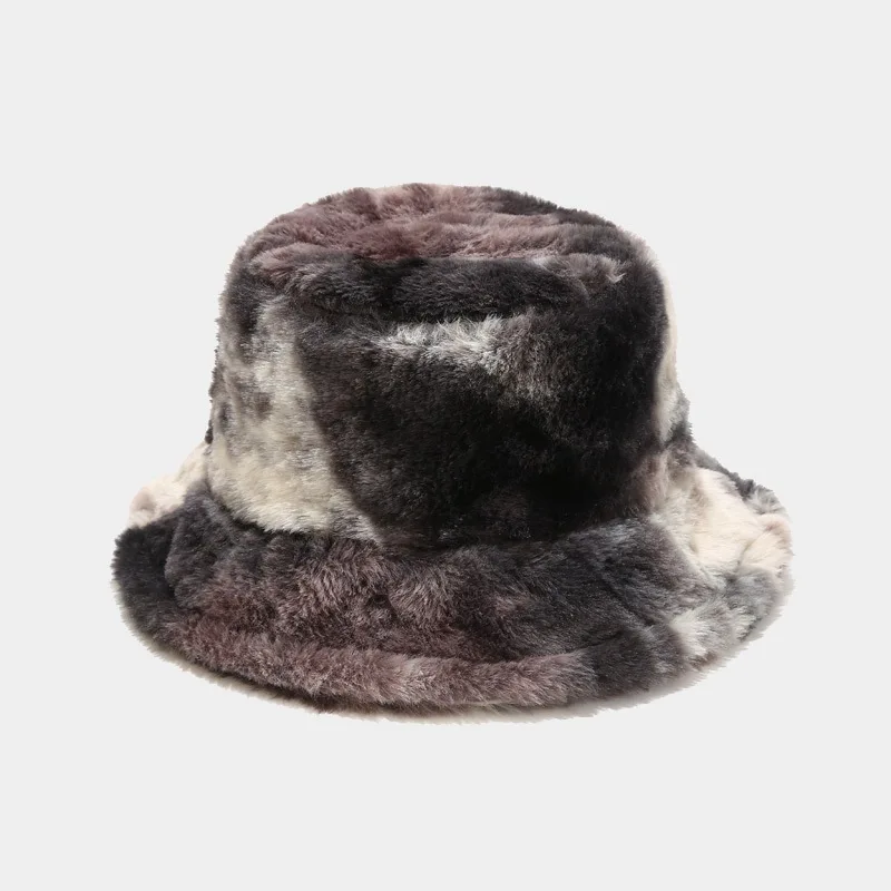 New cute girl rainbow colored plush fisherman hat for winter Japanese style small fresh warm bucket hat