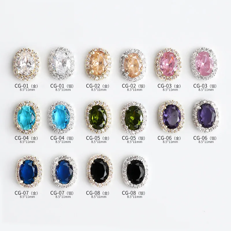 Factory Wholesale Shiny Zircon Oval Shape Nail Charms Rhinestones Round Design Nail Jewelry for Women Girls