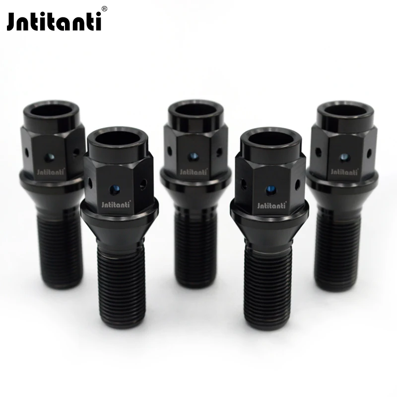 Black Color Extended Drilled 17mm Hex 60 Degree Cone Seat Gr.5 Titanium Wheel Bolt M14x1.5x28mm