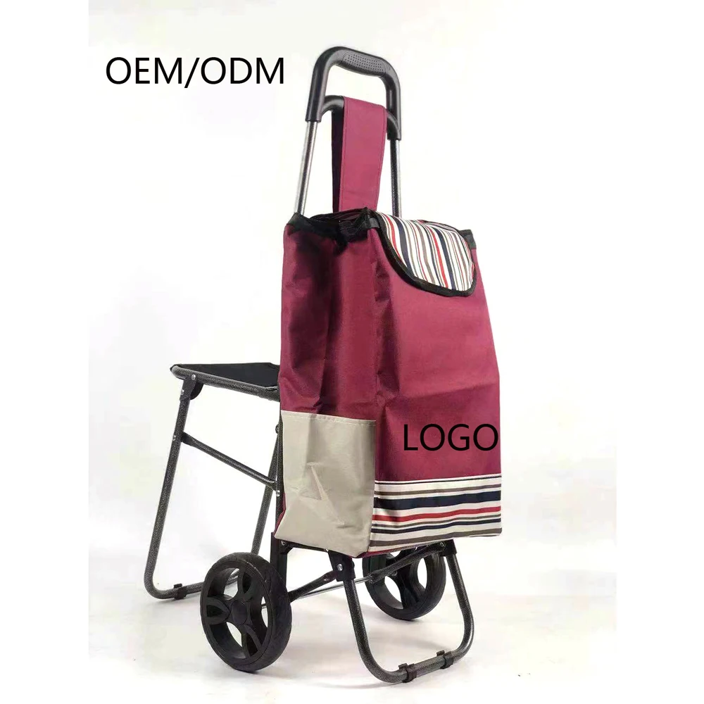 Custom Logo OEM/ODEM Food Folding Shopping Trolley With Seat Vegetable Shopping Trolley Bag