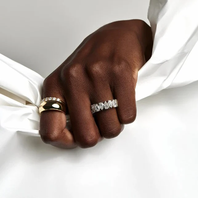 Personalized Jewelry Manufacturer 925 Silver Diamond Water Drop Pear Cut Gold Half Eternity Band Ring For Women