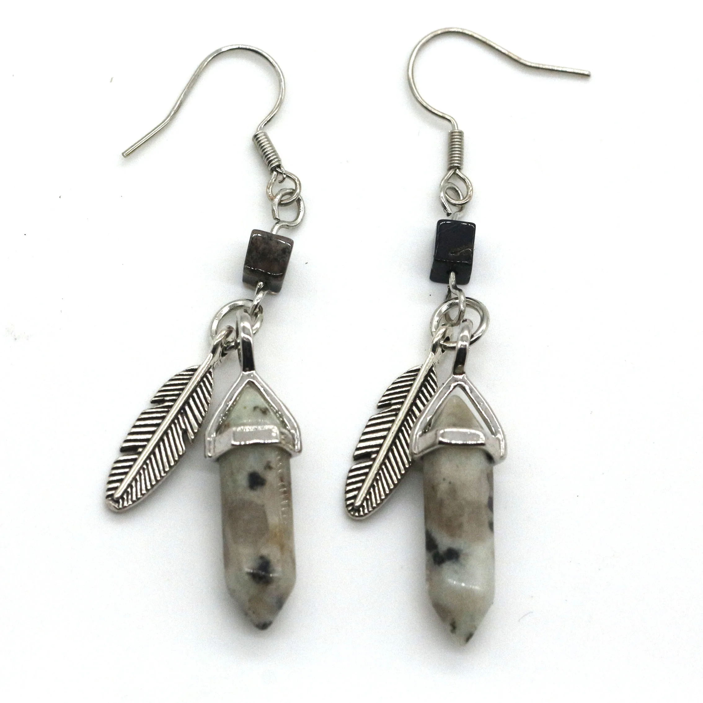 Wholesale fashion Jewelry Natural Stone Drop Earrings Kiwi Gemstone Hexagonal Points Crystal Stone Earrings