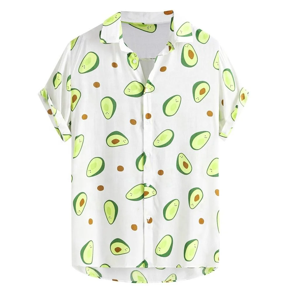 funny avocado print shirt beach shirt turn down collar Hawaiian shirt