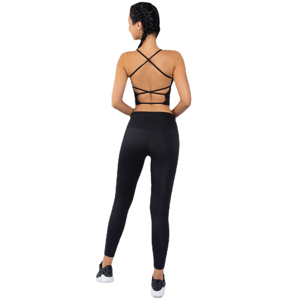High Quality Compression Sexy Backless Soprts Bra Gym Leggings Yoga Fitness Set Women Nude Feel Active Wear