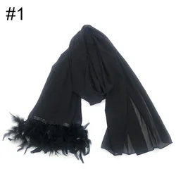 New Elegant Feather Chiffon Scarf Shawl Fringed Feather Scarf Woman Scarf Hijab