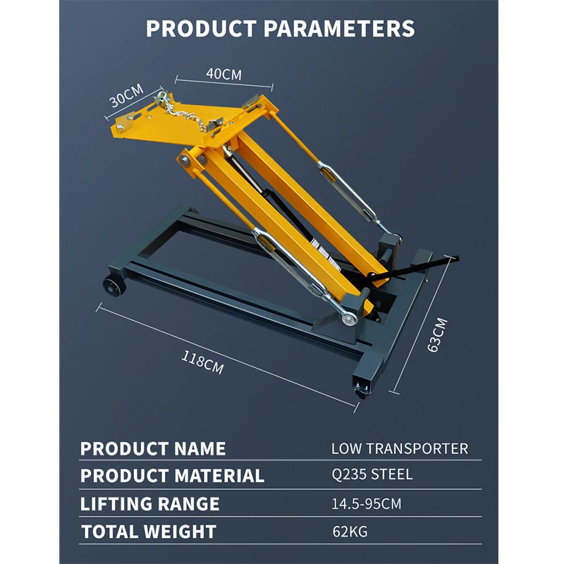 Customized Hydraulic Roll-Under Truck Transmission Jack 2 Ton Low Profile Gearbox Transmission Jack