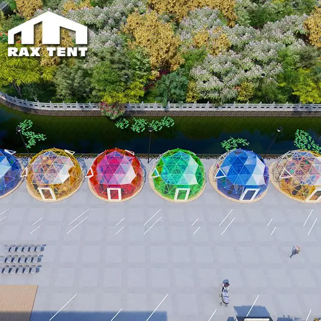 6M Glass Dome Tent for Restaurant and Coffee Shop with Colorful Tempered Glass in Outdoor
