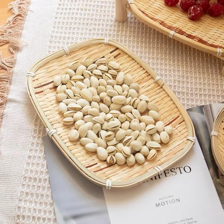 Natural bamboo woven plate Japanese style dim sum dried fruit bamboo basket Hotel tea table snacks  basket fruit plate