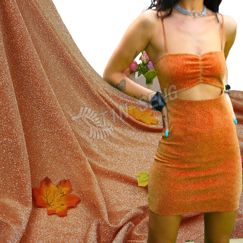 Salmon Color Spandex Shimmer Lurex Knit Glitter Jersey Fabric for Garment