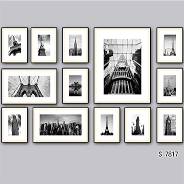 White Black multi panels House Wall Art Decorative Framed Abstract paper print Painting Black PS Frame with Glass