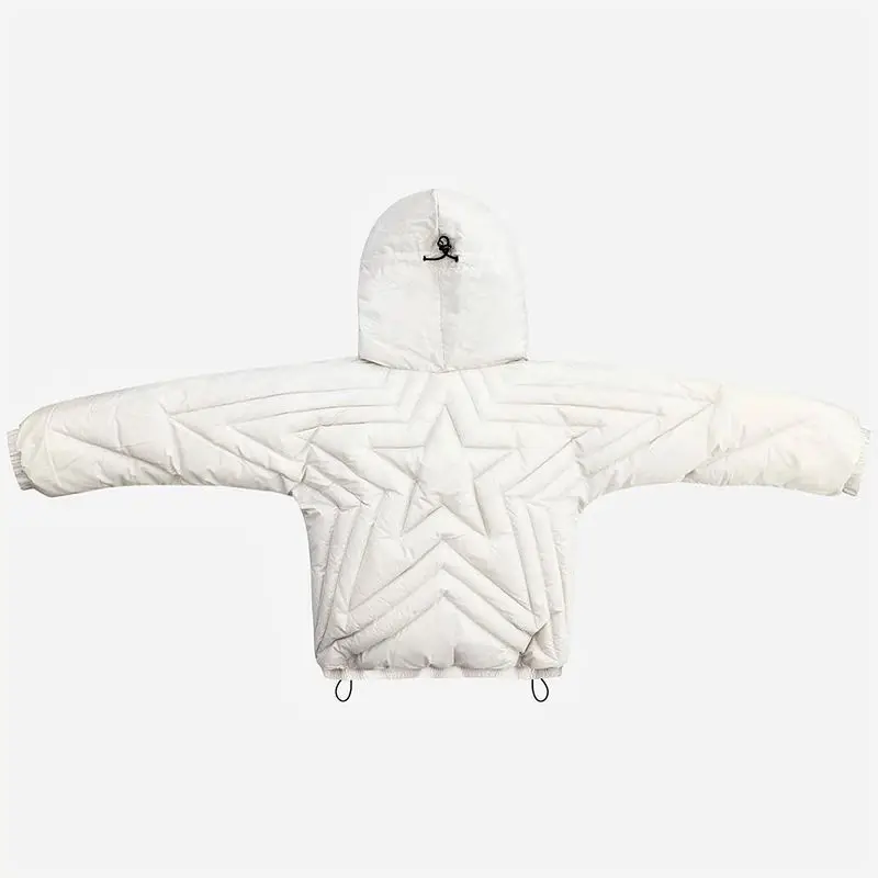 LULUSEN New Design Mens Streetwear Quilted Cropped Puffer Coat Trap Vibe Star Puffer Jacket with Hood