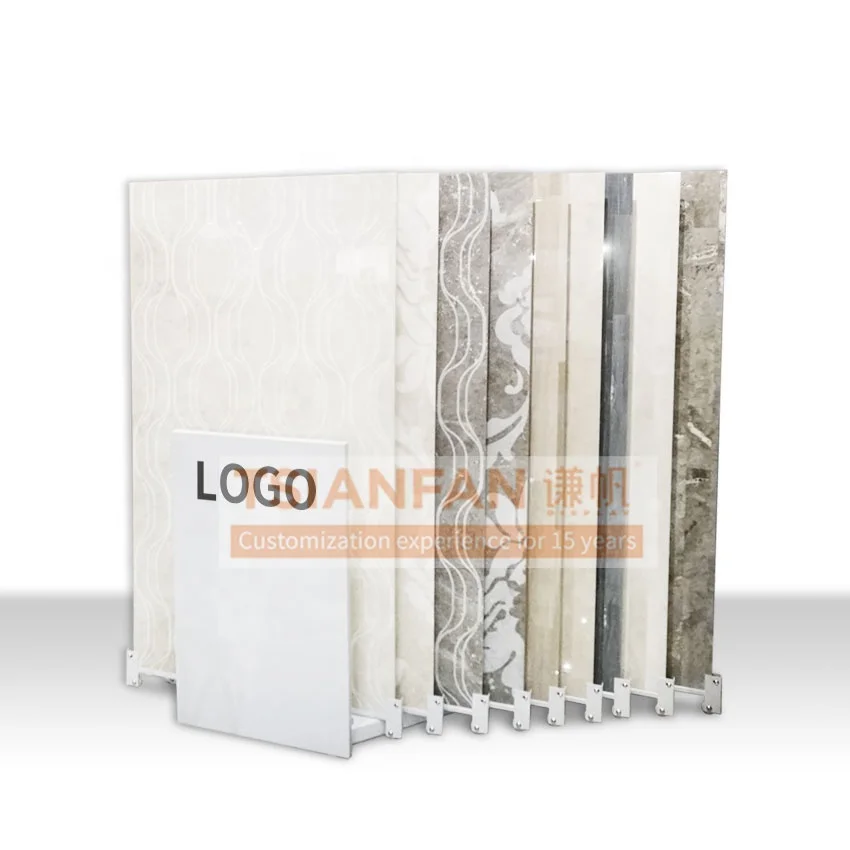 China manufacturer tile holder garden floor stone display rack plated steel tiles horizontal pull slab push tile display rack