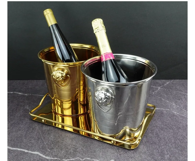 Tiger Head Party large Stainless Steel 6 bottle service 15l Champagne camping Heinek brass gold ice bucket