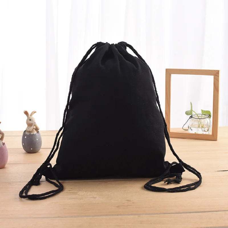 Eco-Friendly Durable Cotton Canvas Drawstring Backpack Bag For Students Portable Fabric Travel Use Bags