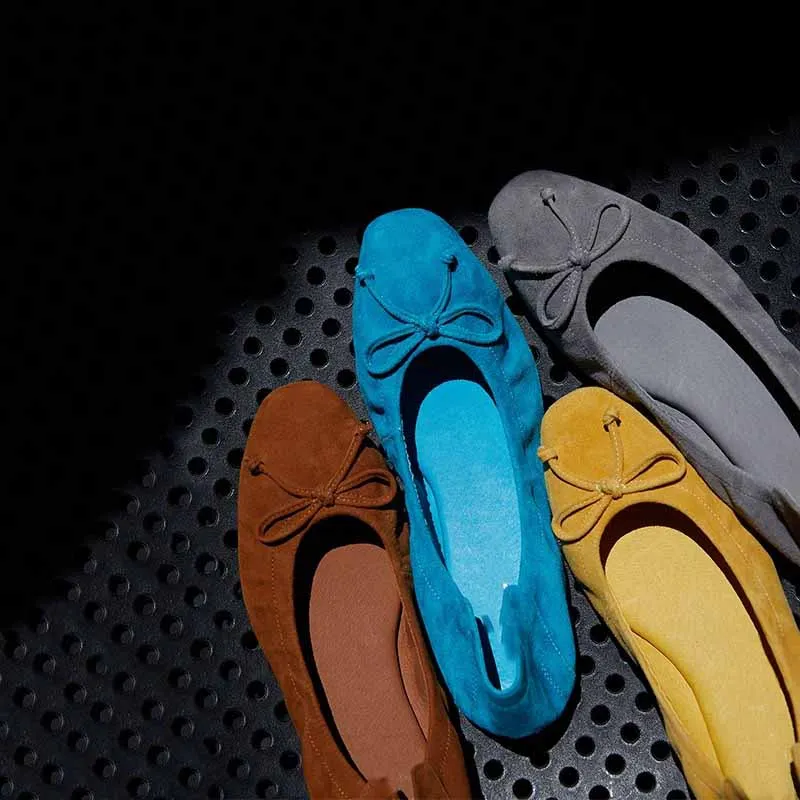 Autumn and Winter Vintage Color Weide French Vintage Soft Sole Single Shoes Shallow Mouth One-Pedal Ballet suede leather Shoes