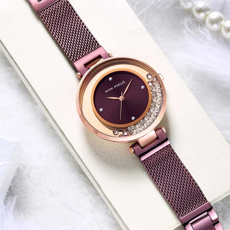 MINI FOCUS 0254 fashion blue ladies quartz watch latest crystals Diamond dials decoration bling bracelet wrist watch
