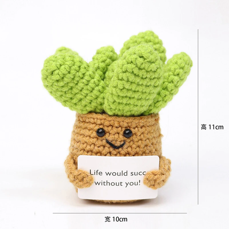 Funny Positive Plant Crochet Dolls Cute Desk Decor Knit Toys Positive Cards Crochet Doll Emotional Support Inspirational Gift