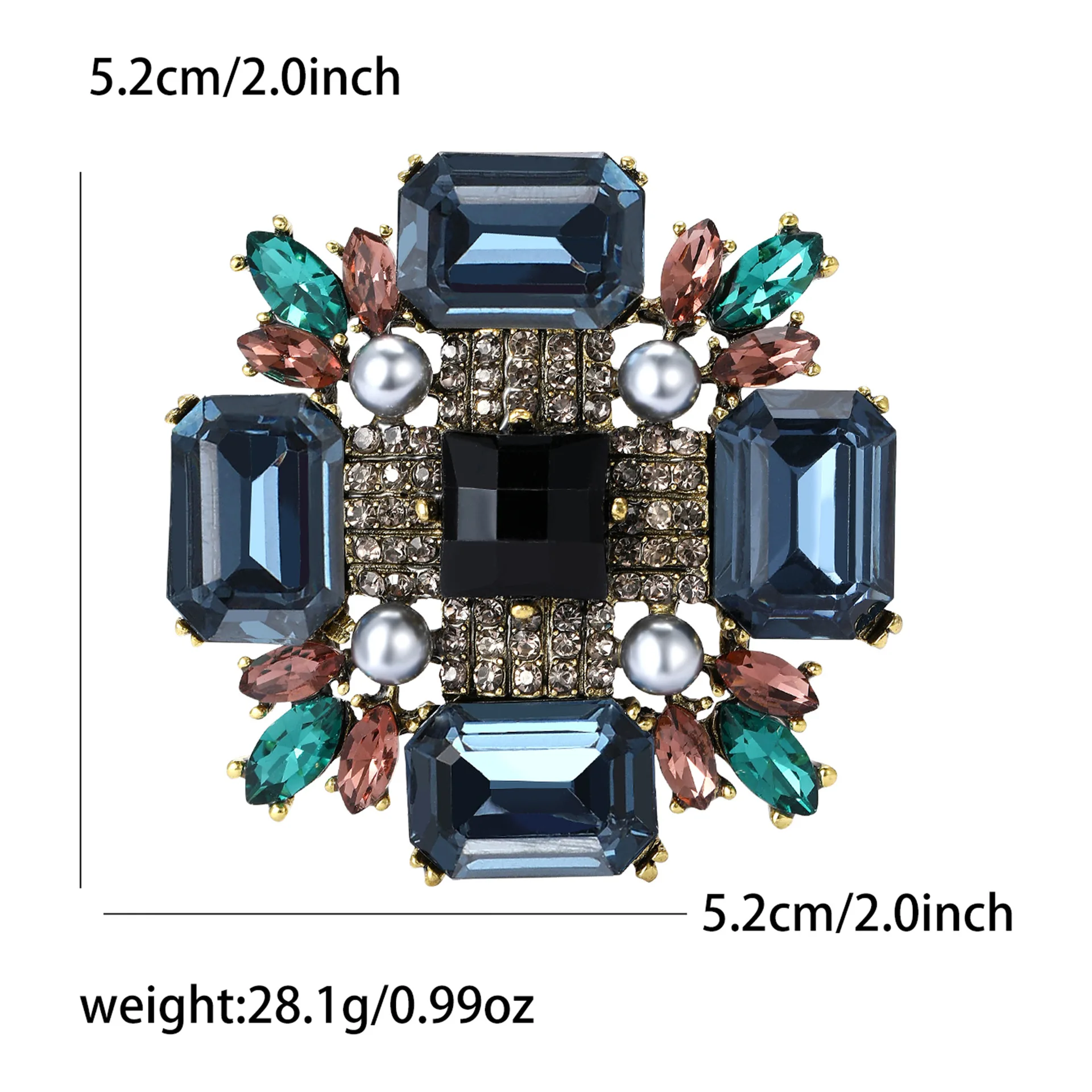 Exquisite Luxury Cross Flower Pearl Brooch Rhinestone Geometric Metal Vintage Dress Pins for Wedding Party Gift Jewelry Women