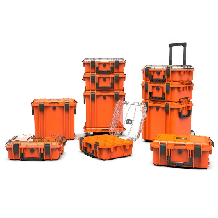 GLARY orange plastic waterproof tool case box set trolley stackable tool box case with wheels chest large hard tool case box set