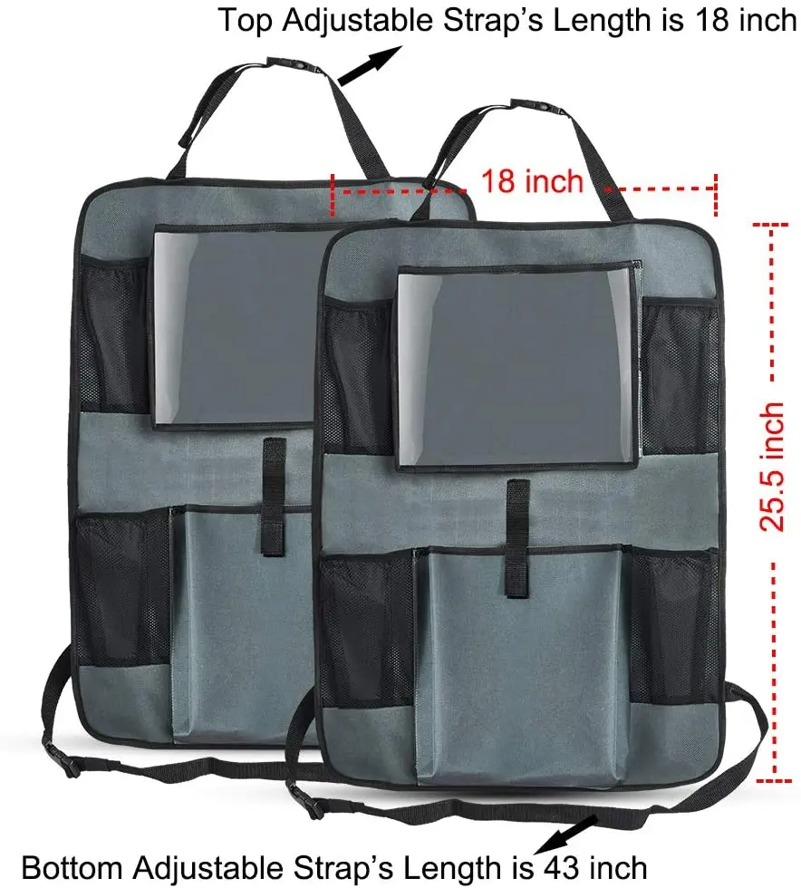 600D Durable Oxford Fabric Gray Seat Back Protector Organizer For Kids And Toddlers Toy Bottle Vehicle Travel Accessories