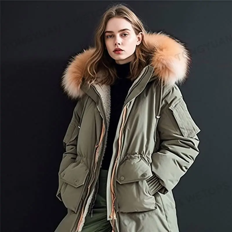 Custom Clothing Manufacturers Women Puffer Coats Wolf Fur Ruff Original Windproof Down Jackets Ladies Winter Warm Hooded Parkas