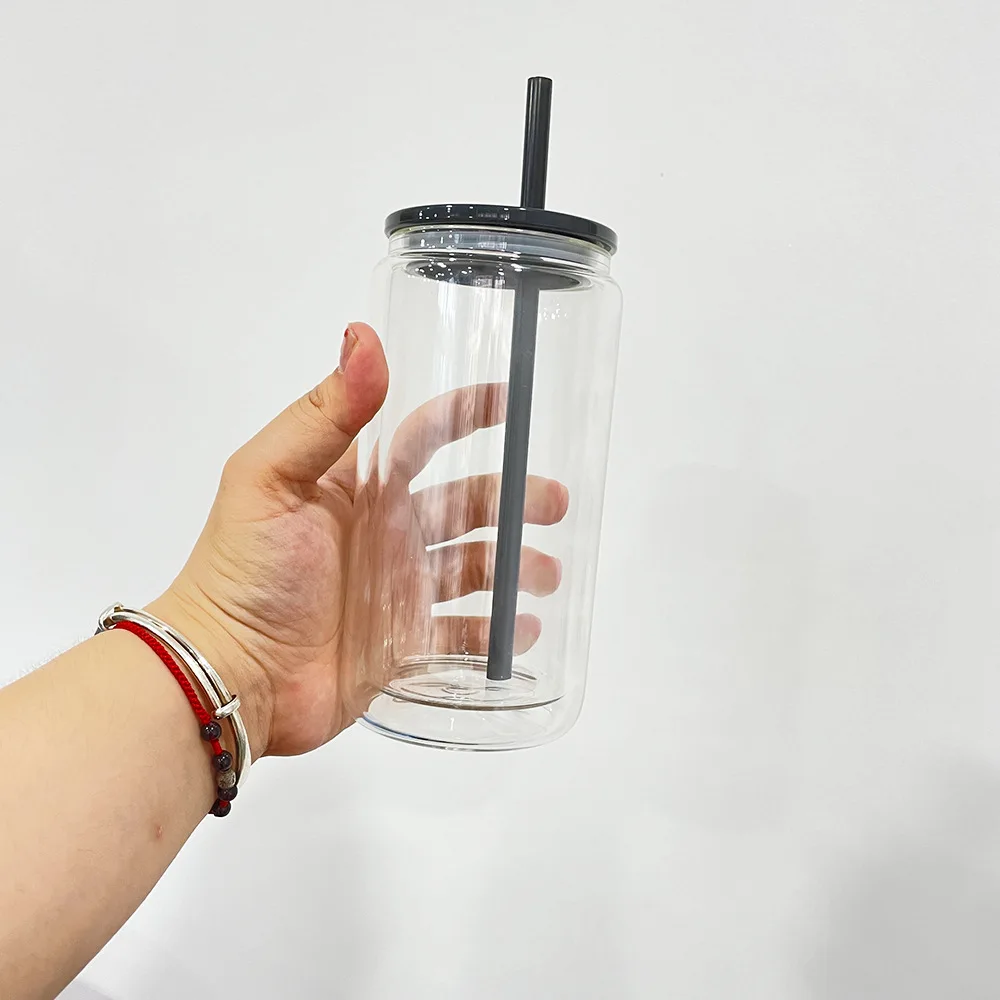 12oz Snow globe tumbler double wall skinny tumbler snowglobe cups DIY glass tumbler with lid and straw