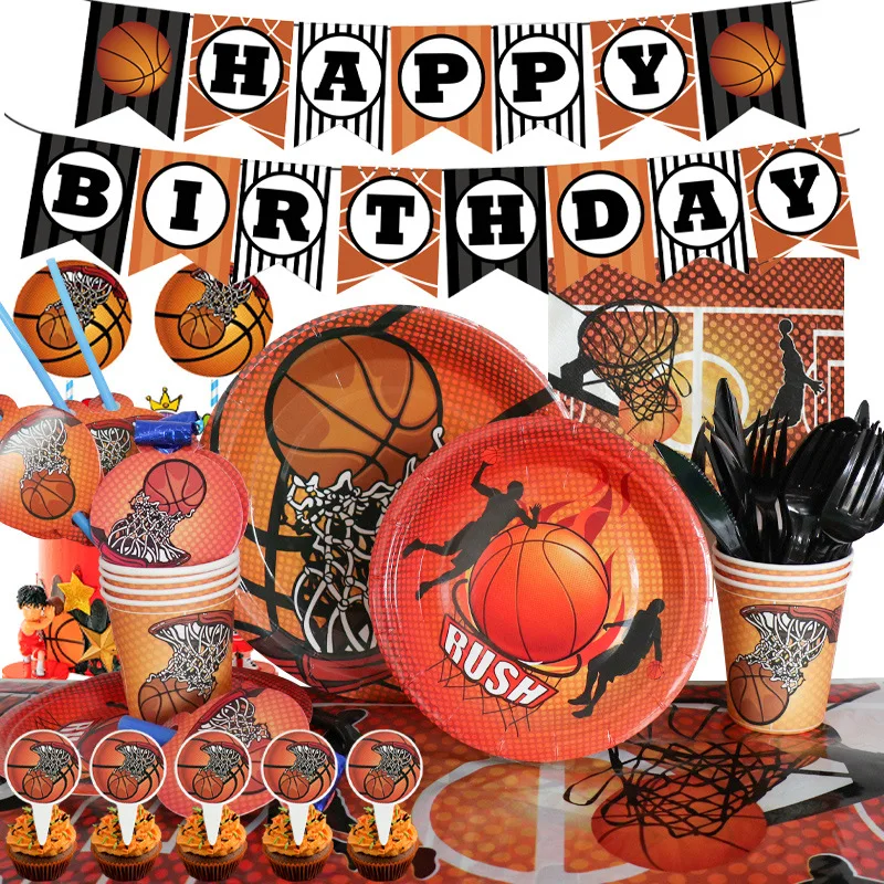 Palmy Basketball Theme Party Set Birthday Supplies Decoration Cake Paper Cups Plate Set Happy Birthday Party Supplier