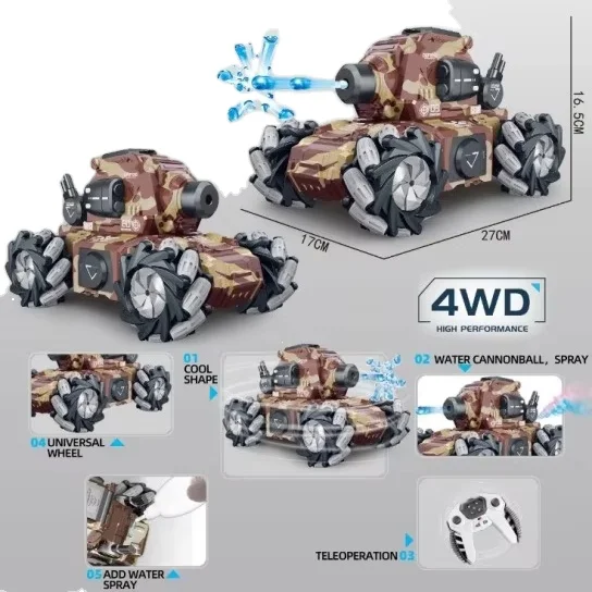 USB data cable built-in battery 2 AA non provided-electric 2.4G remote control 10 tank with light and music