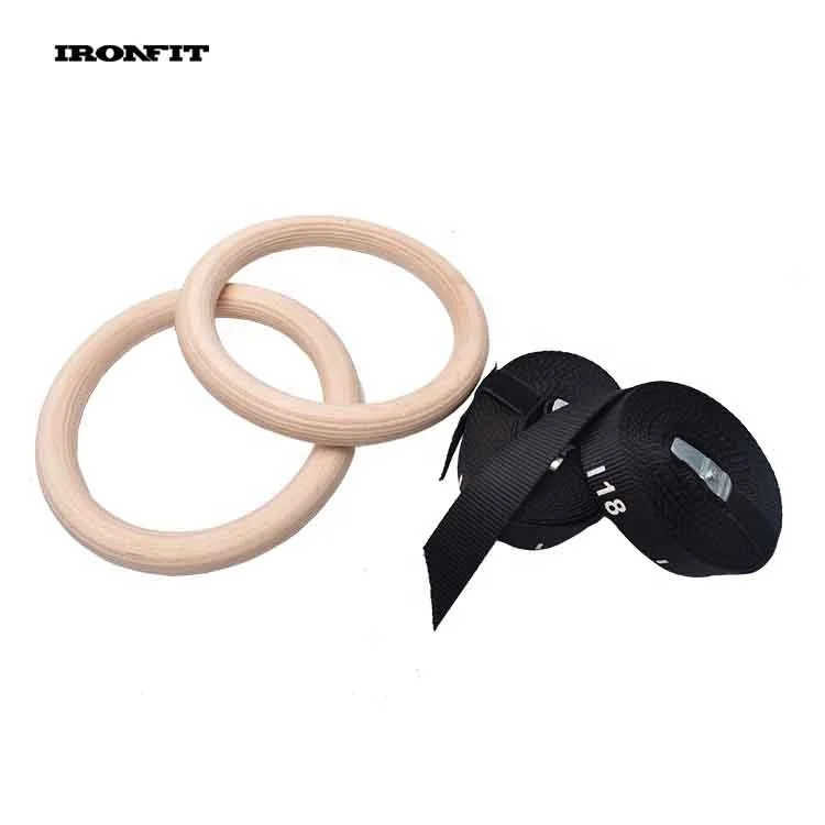 
28mm 32mm Numbered Custom Fitness Wood Gymnastic Rings 
