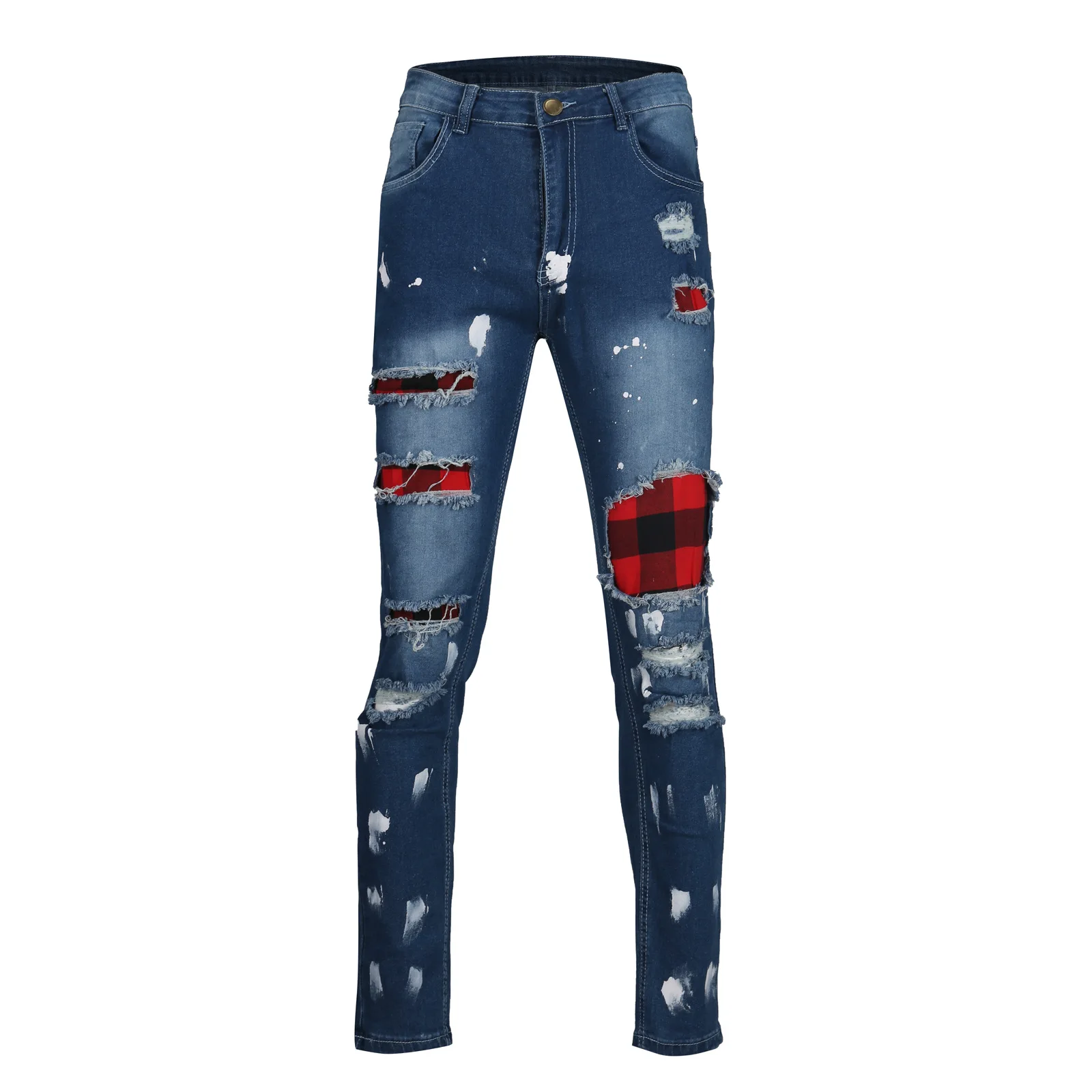 2021 custom wholesale high quality popular distressed blue mens ripped skinny jeans clothes jeans men for tapered