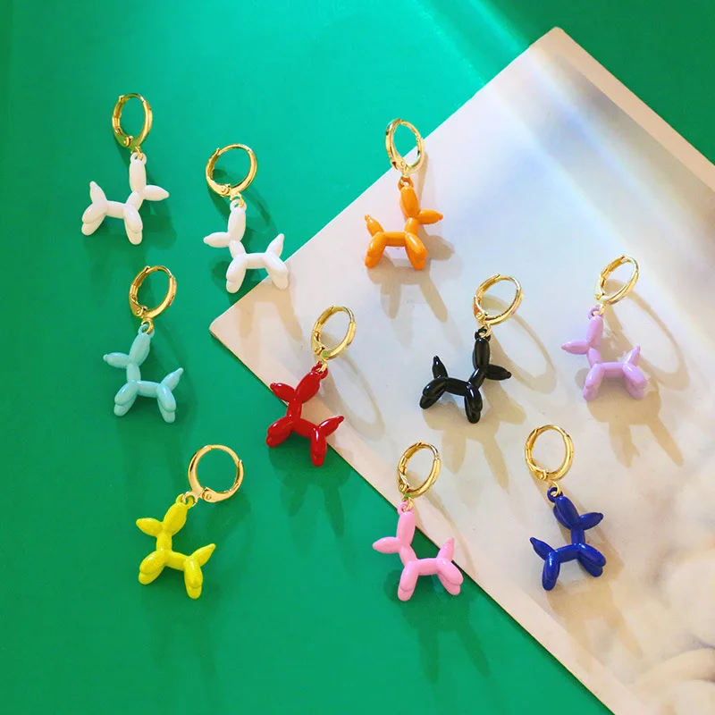 New Arrival Fashion Balloon Dogs Earrings Jewelry Brass Hoop Enamel Balloon Dog Earrings