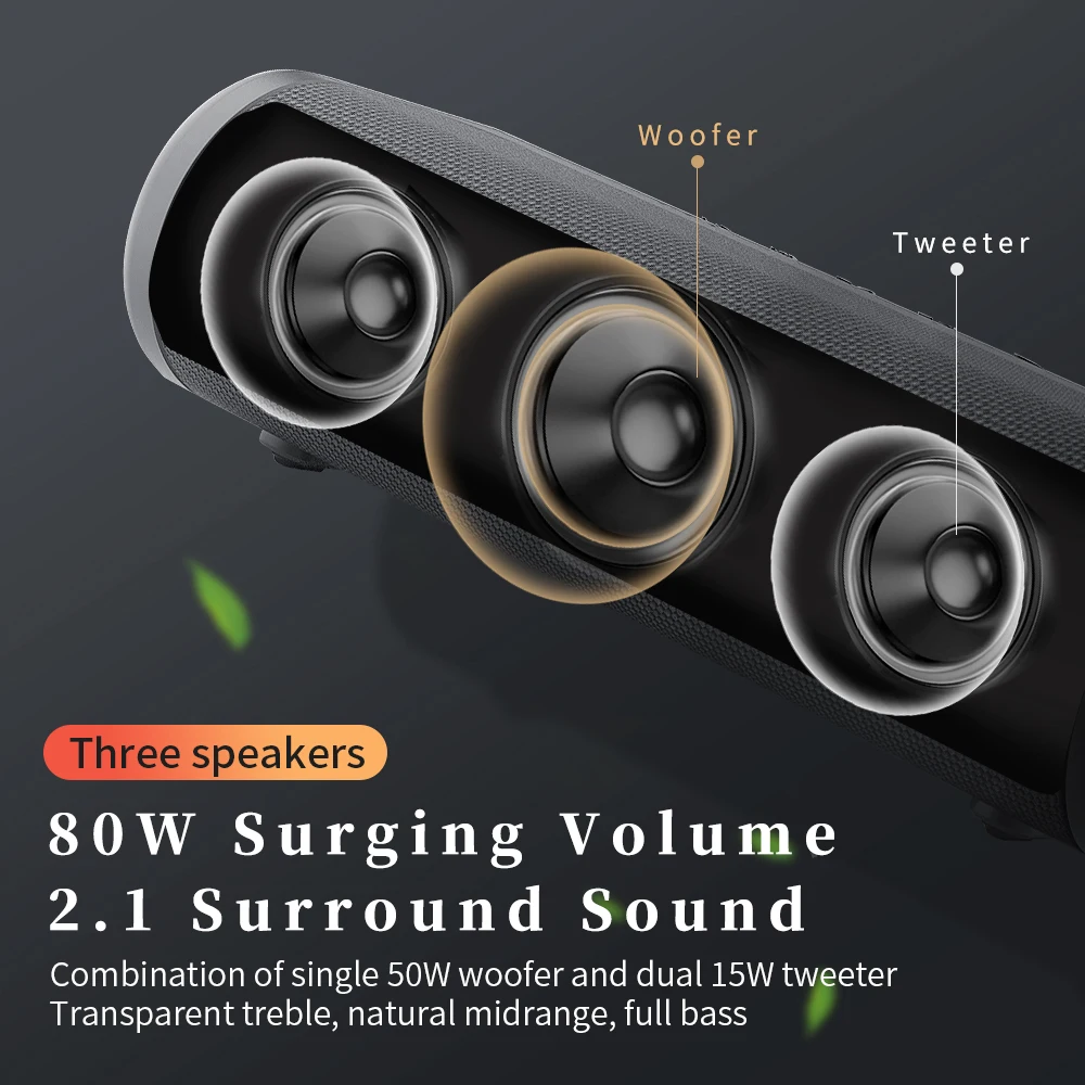 DJ Party 80W Home Subwoofer BT5.0 Home Theater Sound System Speaker Portable Wireless Speaker Luxury AUX USB TWS Pair Speakers