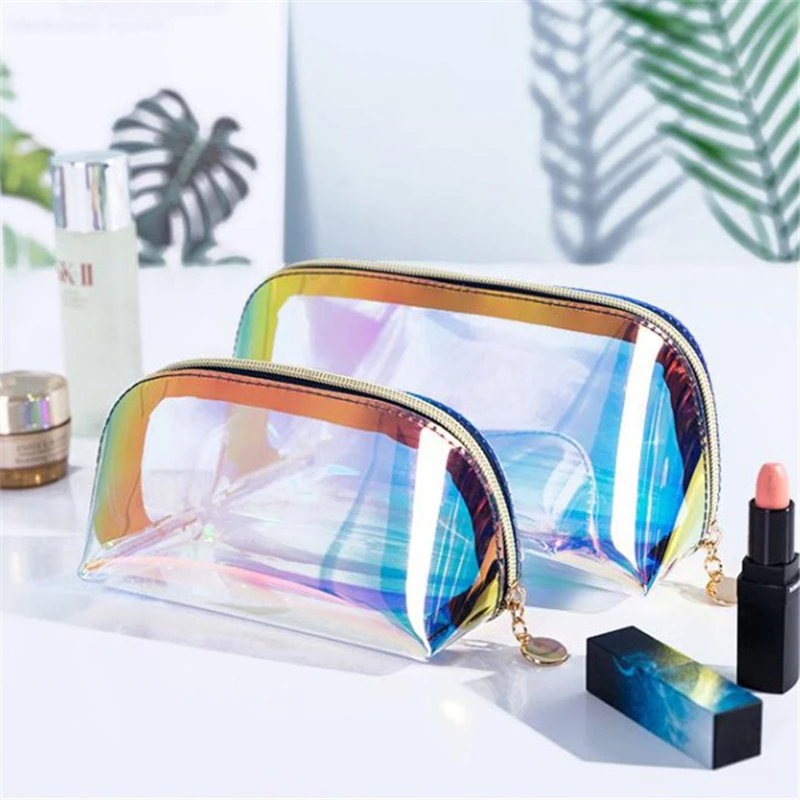 Thickened Semicircle Laser PVC Cosmetic Bag Transparent Waterproof Colorful Shell Wash Storage Cosmetic Pouch Bag