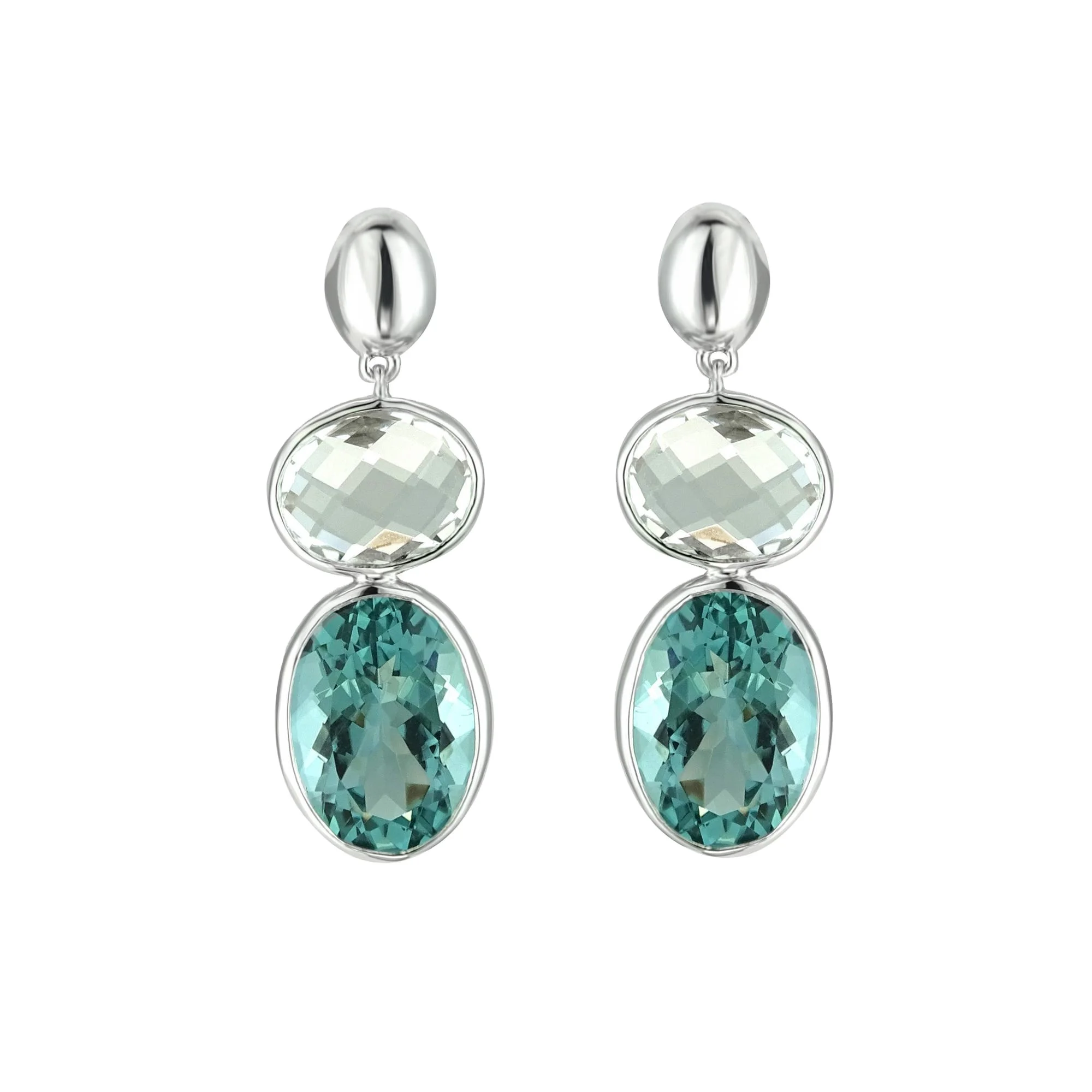 Bezel Set Aquamarine And White Moissanite Diamond Dangle Earring Stud Luxurious Silver Sterling Drop Earrings For Gift