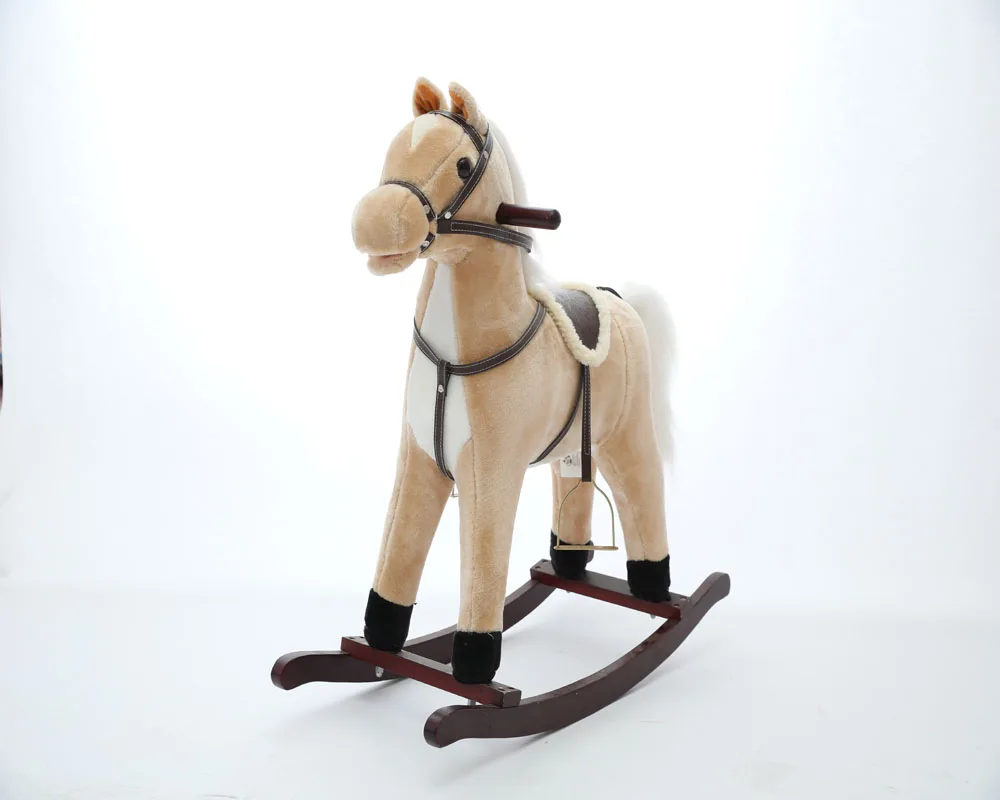 27*16*30cm promotional customized baby brown plush rocking horse toy with saddle&wheels