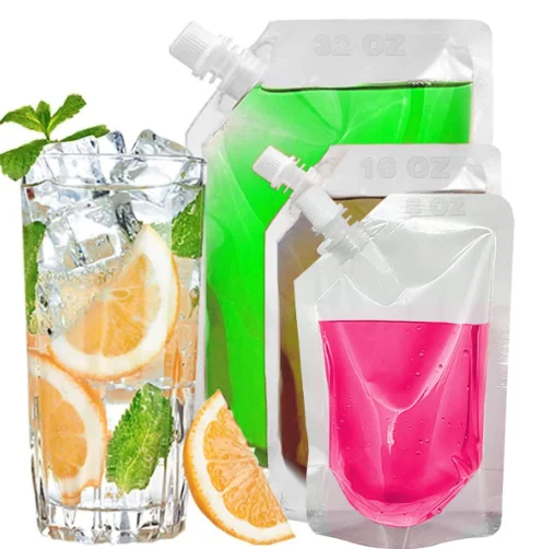 Custom Clear Beverage Water Storage Package Reusable Resealable Sauce Squeeze Pouch Liquid Packaging Plastic Bag With Spout