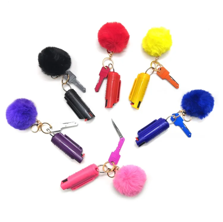 
key chain shaped comb knife self defense keychain set weapon for women tool supplies pepper spary pocket pink ring 