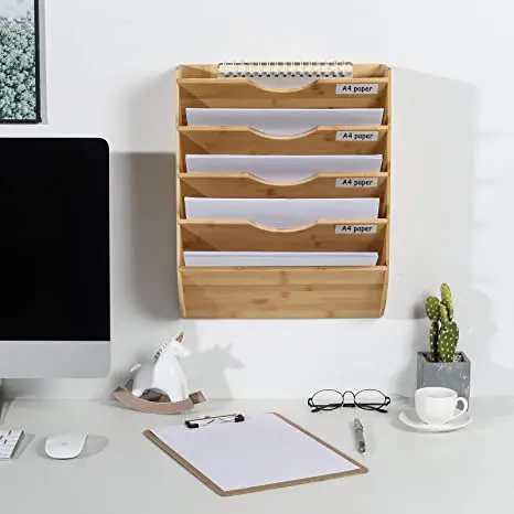 Бамбуковая настенная подвесная папка для файлов, писем, магазинов, 5 ярусов, настенная стойка для файлов, папки с метками