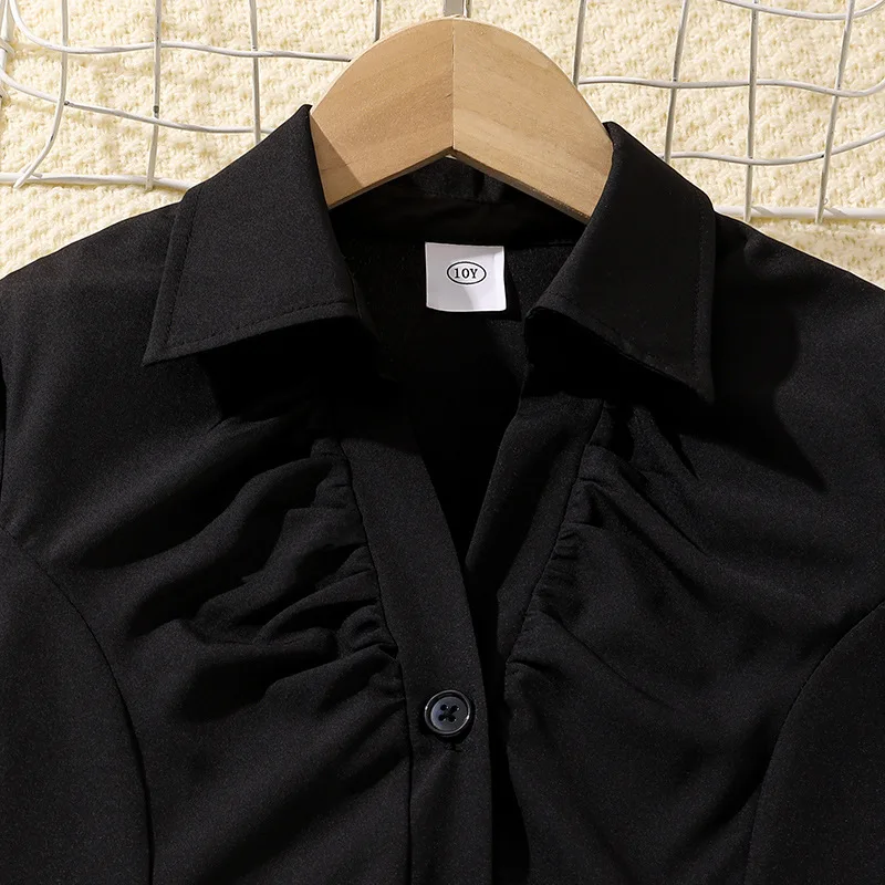 Fashionable Summer Youth ClothingBlack Short Sleeved ShirtPleated Bow Skirt Suitable For Girls Aged 8 To 12