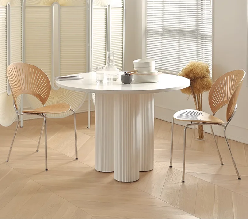 Modern Dining Room Furniture Restaurant Table Set Extendable Round Wooden Dining Table with Wooden Base