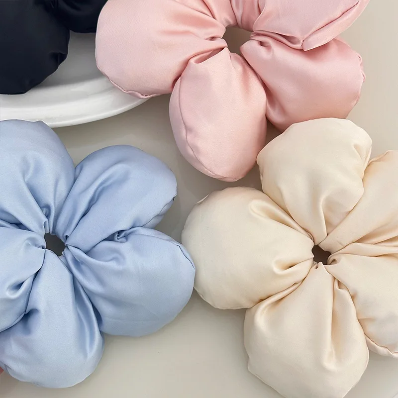Qianjin Korean Style Fluffy Flower Oversize Hair Scrunches Elastic Headband for women girls Luxury vacation Hair Band