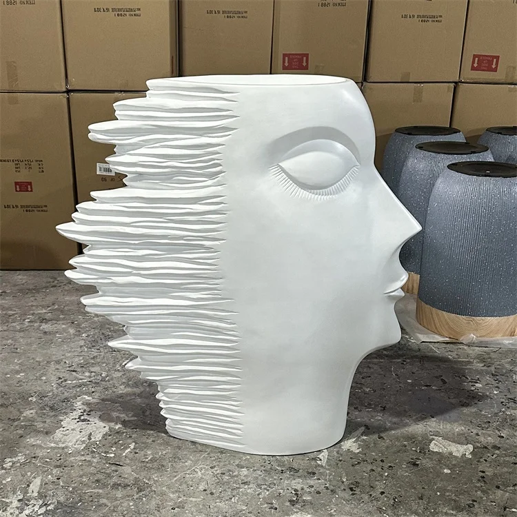 large human face pots fiber clay flower pot head planter vase for plants with Europe style