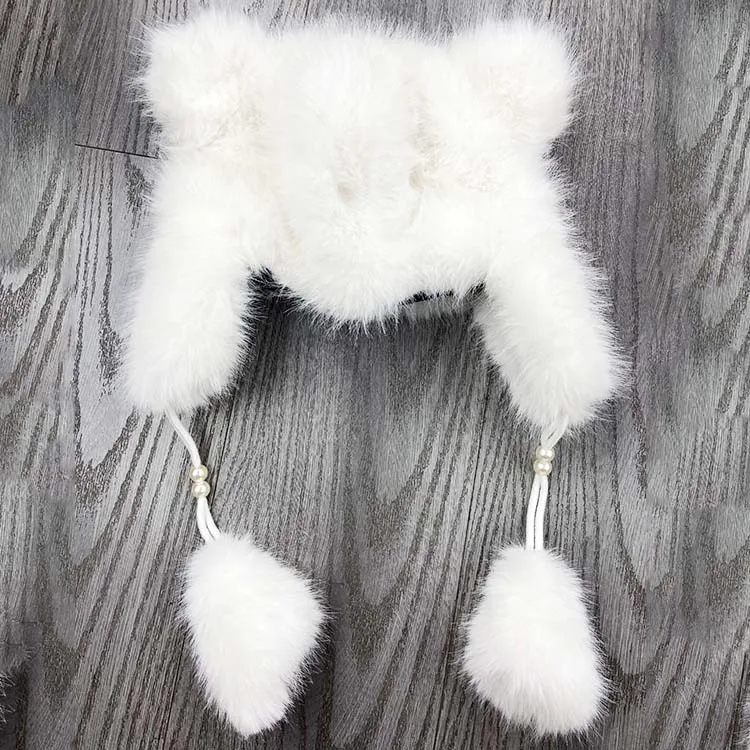 2023 new arrival winter faux fur warm skull cap with pompom outdoor  earflap hat